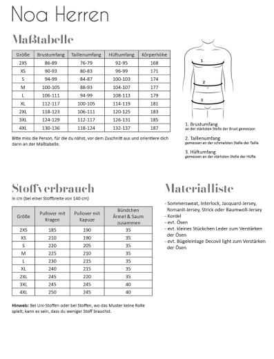 Fadenkäfer Papierschnittmuster Noa HERREN  • Gr. 2XS - 4XL