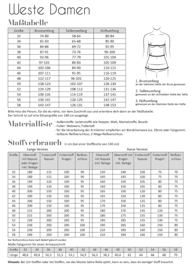 Fadenkäfer Papierschnittmuster Weste Damen  • Gr. 32 - 58
