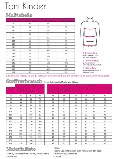 Fadenkäfer Papierschnittmuster Hoodie Toni Kinder • Gr. 74 - 164