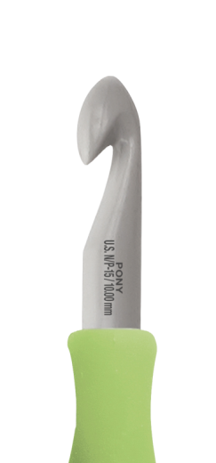 10,00mm Wollhäkelnadel Pony easy Grip, 15cm mit grünen Griff