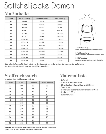 Fadenkäfer Papierschnittmuster Softshelljacke Damen  • Gr. 32 -58