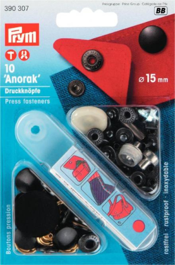 Nähfrei-Druckknopf Anorak, 15mm, schwarz (390307)