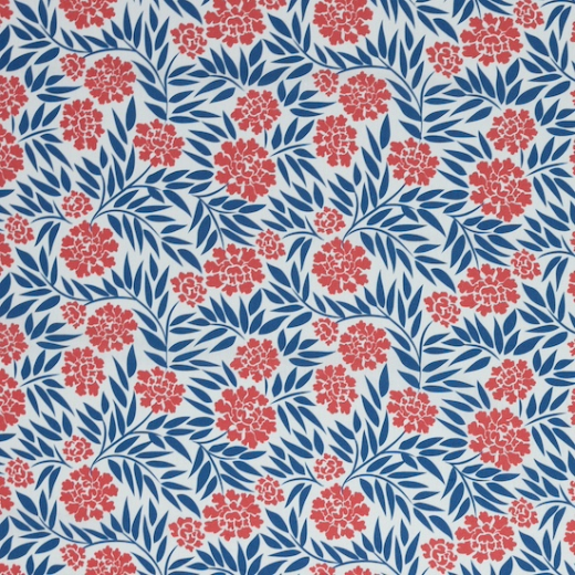 Kim Baumwolle weiß mit großen Blumen in blau/rot