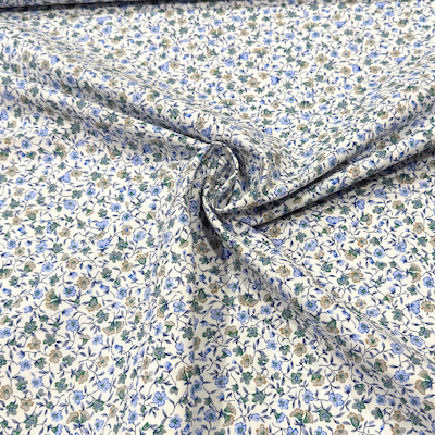 Baumwollstoff Renforcé Mille Fleurs - Blüten - blau/weiß/grün
