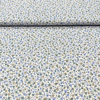 Baumwollstoff Renforcé Mille Fleurs - Blüten - blau/weiß/grün