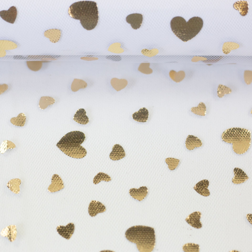 Twinkle Tüll - Herzen in Gold auf weiß