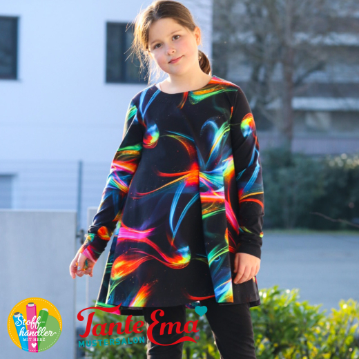 Baumwolljersey Aqua Flora - Lichtspuren auf schwarzen Untergrund