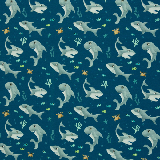 SWAFING • Baumwolljersey Haie, Krabben, Fische, petrol - Ahoi! by mrs Mint design