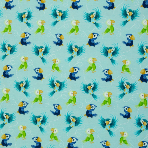 SWAFING • Baumwolljersey SWAFING •  Papageien, hellblau - Ahoi! by mrs Mint design