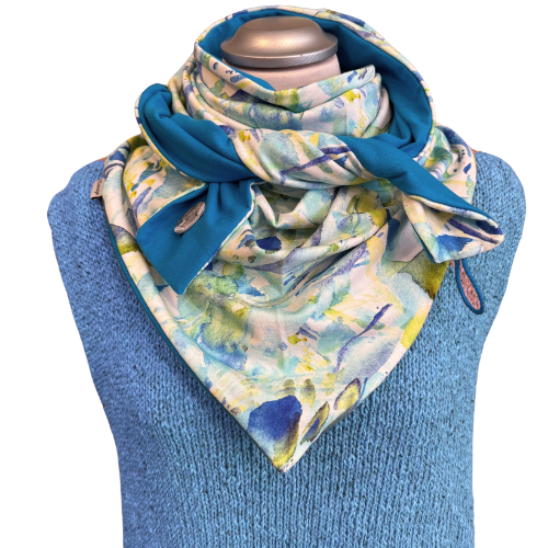 Dreieckstuch mit Aquarellmalerei und blauer Rückseite