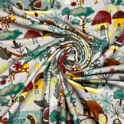 Baumwolljersey welcome in the jungle -grau