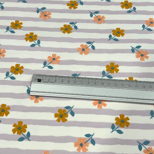 55cm Reststück - Hanabi - Flower Stripes - flieder/weiß