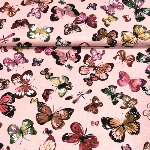 1,3m Reststück - Hanabi • French Terry - Schmetterlinge - rosa
