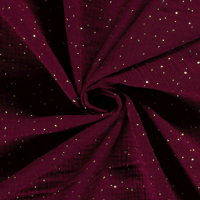 Musselin bordeaux mit goldenen Punkten