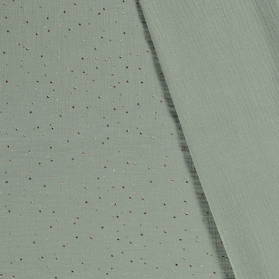 Musselin altgrün mit goldenen Punkten