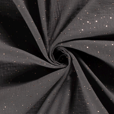 Musselin dunkelgrau mit goldenen Punkten