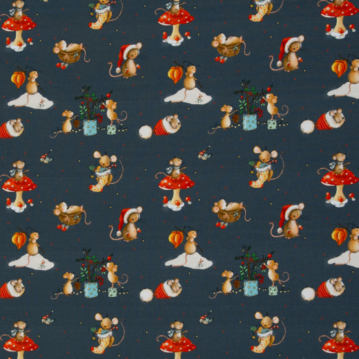 SWAFING • Baumwolljersey •  Mäuse, Weihnachten, jeansblau - Lathi