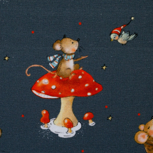 SWAFING • Baumwolljersey •  Mäuse, Weihnachten, jeansblau - Lathi