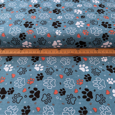 S&W • Deko Druck Loneta Hunde Tatzen •  blau