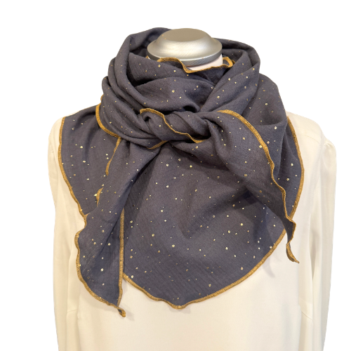 Musselintuch grau mit Goldpunkten