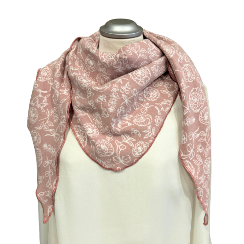 Jacquard-Dreieckstuch mit Blüten auf rosa