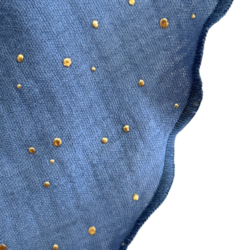 Musselintuch jeansblau mit Goldpunkten - Halstuch für Damen