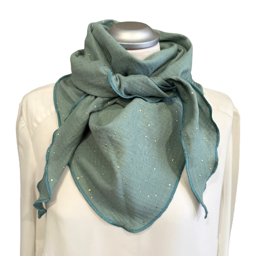 Musselintuch altmint mit Goldpunkten