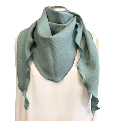 Musselintuch altmint mit Goldpunkten