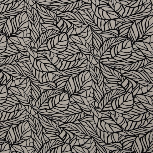 Padura - Viskose-Leinen-Stoff - Blätter in schwarz/beige