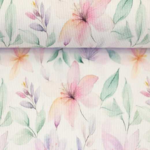 Rippjersey - Hermine -Lilien - natur/bunt