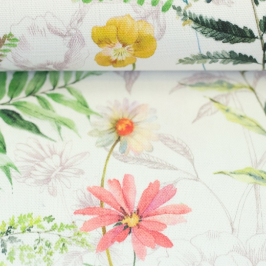 Dekostoff Laura - Blumen bunt/weiß