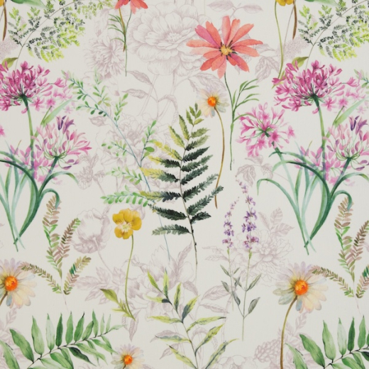 Dekostoff Laura - Blumen bunt/weiß