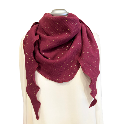 Musselintuch bordeaux mit goldenen Punkten - Sommertuch für Damen
