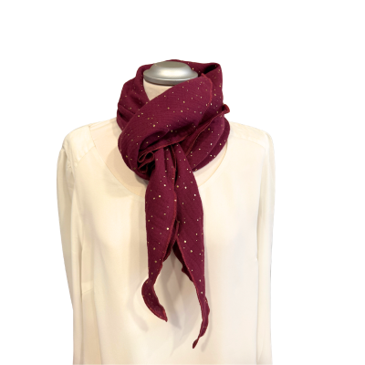 Musselintuch bordeaux mit goldenen Punkten - Sommertuch für Damen