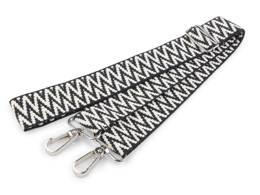 Taschengurt mit Karabinern, Breite 3,8 cm -  schwarz/weiß mit silbernen Karabiner