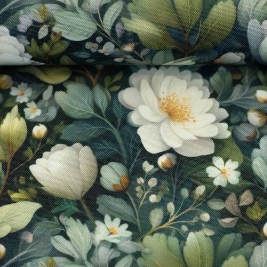 Flowing Bloom - Blüten, Blätter, ecru/khaki/dunkelgrau by Sarah Mariam Martindale >60.000, **wasserabweisend**