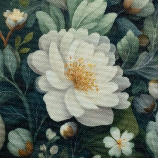 Flowing Bloom - Blüten, Blätter, ecru/khaki/dunkelgrau by Sarah Mariam Martindale >60.000, **wasserabweisend**