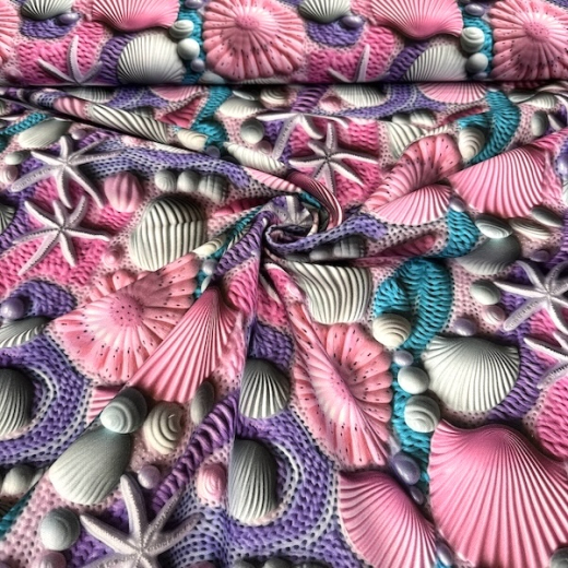 Canvas Stoff Muscheln & Seesterne – Maritime Dekostoff in Leinenoptik
