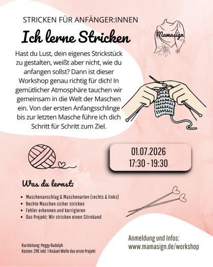 Workshop - ich lerne Stricken - 01.07.2026 (17:30 - 19:30)