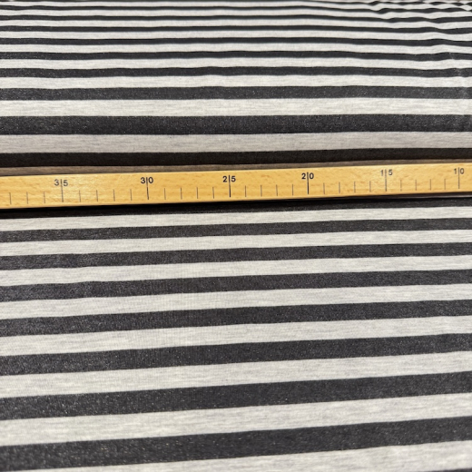 S&W Stoffe • Baumwolljersey schwarz grau gestreift mit Glitzerfäden