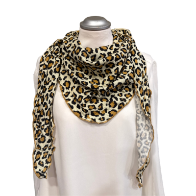 Musselintuch Leo Beige/Schwarz - leichtes Tuch für Damen