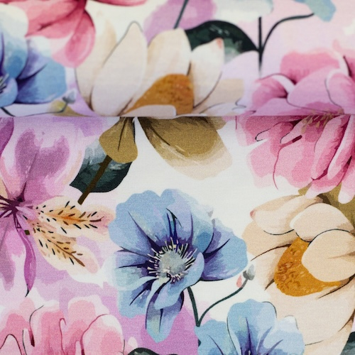Baumwolljersey Lena  – Blumen Rosa Flieder Blau - von Swafing | Meterware
