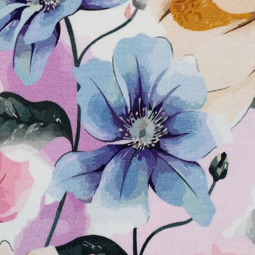 Baumwolljersey Lena  – Blumen Rosa Flieder Blau - von Swafing | Meterware
