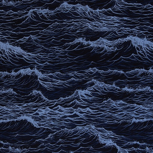 Baumwolljersey Ocean Waves by Thorsten Berger – Wellen auf Dunkelblau - von Swafing | Meterware