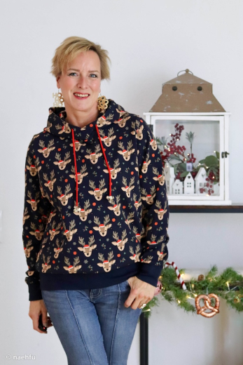 Holly - Sweat angeraut - Rentier, Lichterkette - dunkelblau