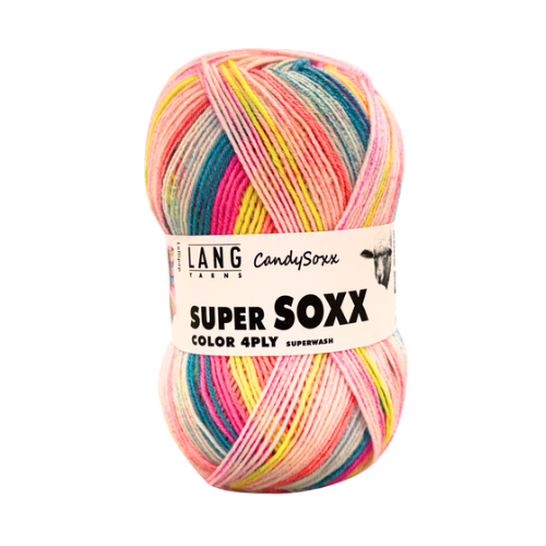 Super Soxx 4-fach Candy Soxx Lollipop Pink, Neongelb, Blau (Fb. 590), Sockenwolle von Lang Yarns
