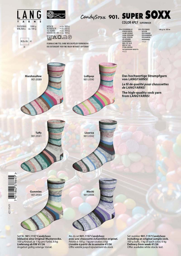 Super Soxx 4-fach Candy Soxx Taffy in Lachs, Petrol (Fb. 591), Sockenwolle von Lang Yarns