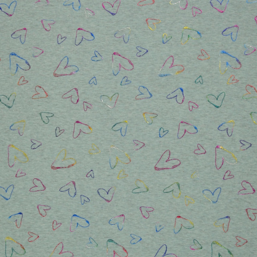 30cm Reststück - Alpenfleece Farsund - Herzen - melange mint