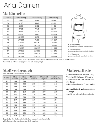 Fadenkäfer Papierschnittmuster Sommerkleid Aria DAMEN  • Gr. 32 - 58