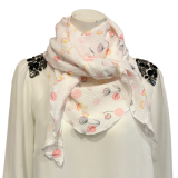 Musselintuch weiß mit rosa Pusteblumen Musselintuch weiß mit rosa Pusteblumen